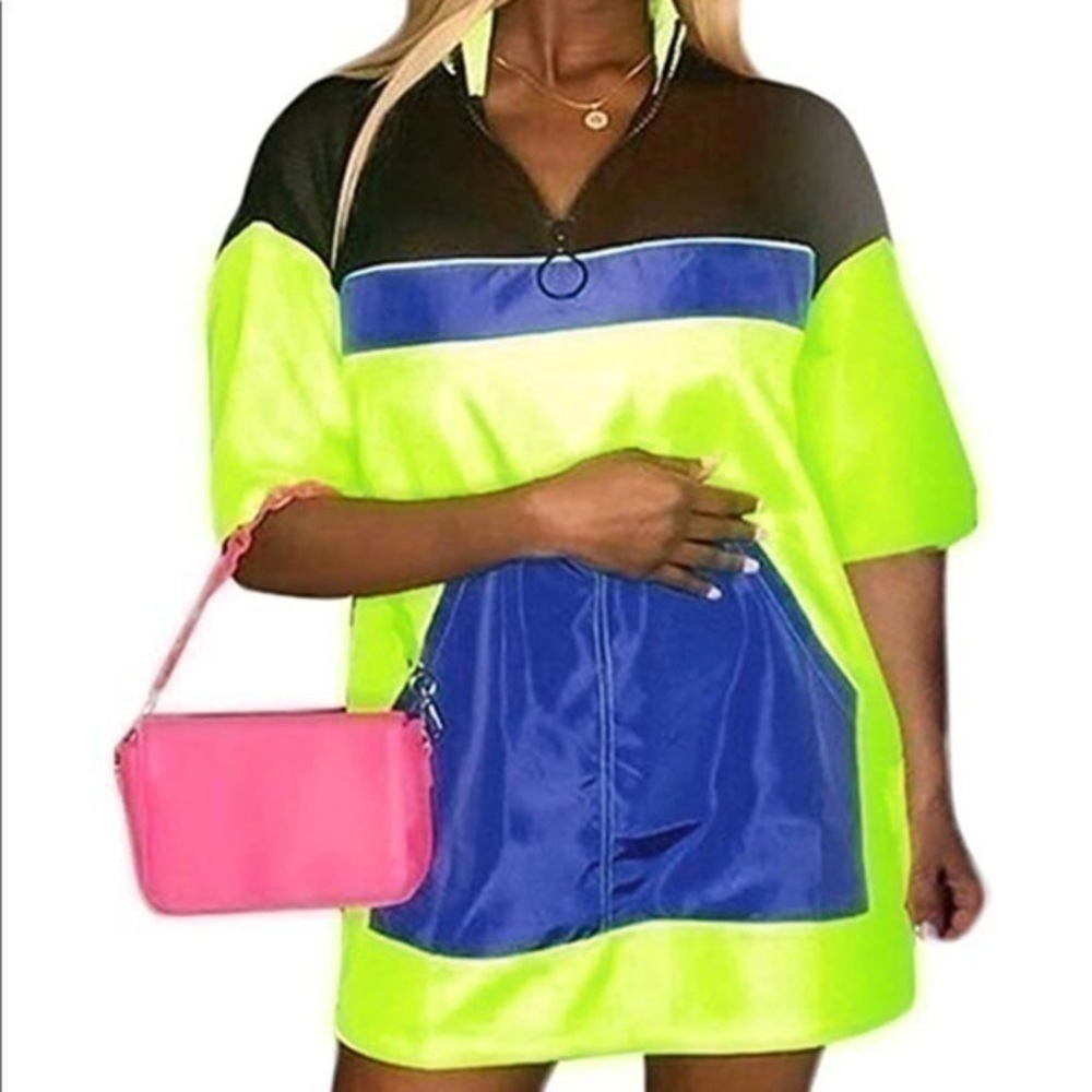 Colorblock Zip Up T-Shirt Dress - Picture 2 of 8